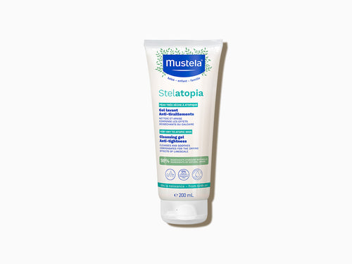 Parte delantera del gel de baño Stelatopia de 200ml con un 98% de ingredientes naturales. - Mustela España - 4