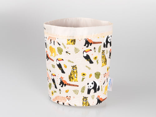 Cesta jungla de Mustela vacía en color beige con estampado de animales: oso panda, tigre, zorro, león, tucán. - Mustela España - 3