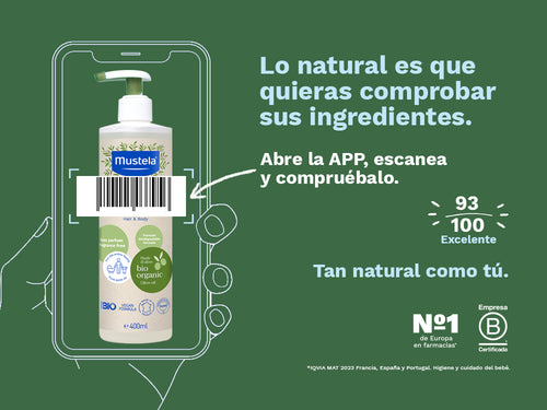 Gel-Champú de Mustela con certificado BIO calificado como excelente en apps de escaneo como YUKA. - Mustela España - 3