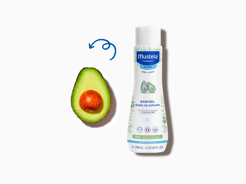 Bote de 200ml de Babygel de baño de espuma de Mustela con aguacate bio en sus ingredientes. - Mustela España - 4