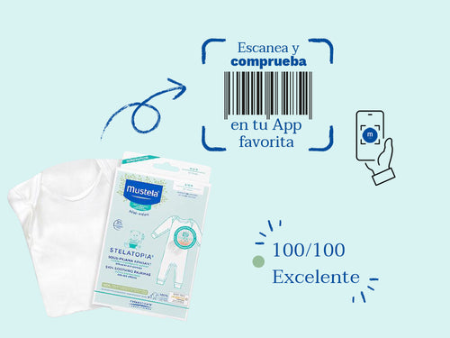 El pijama de alivio stelatopia de Mustela bebé y niños tiene una nota de 100/100 en la app Yuka, es decir, excelente, sin ingredientes cuestionables o tóxicos.  - Mustela España - 2